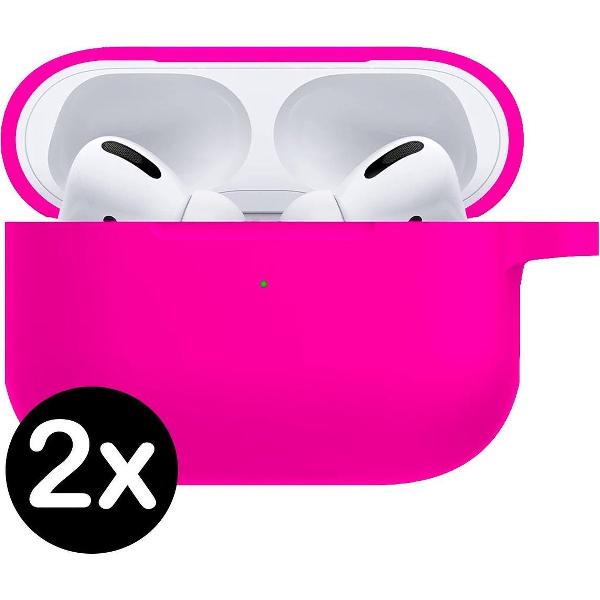 Hoes Voor Apple AirPods Pro Hoesje Siliconen Case - Donker Roze - 2 PACK