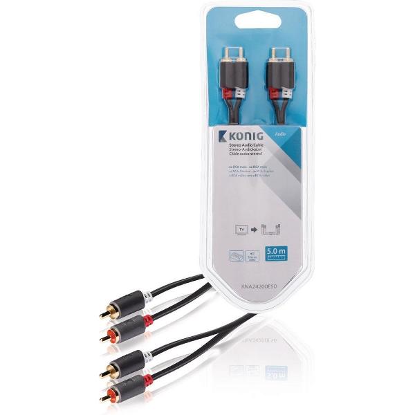 Stereo audio cable 2x RCA male - 2x male 5.00 m grey