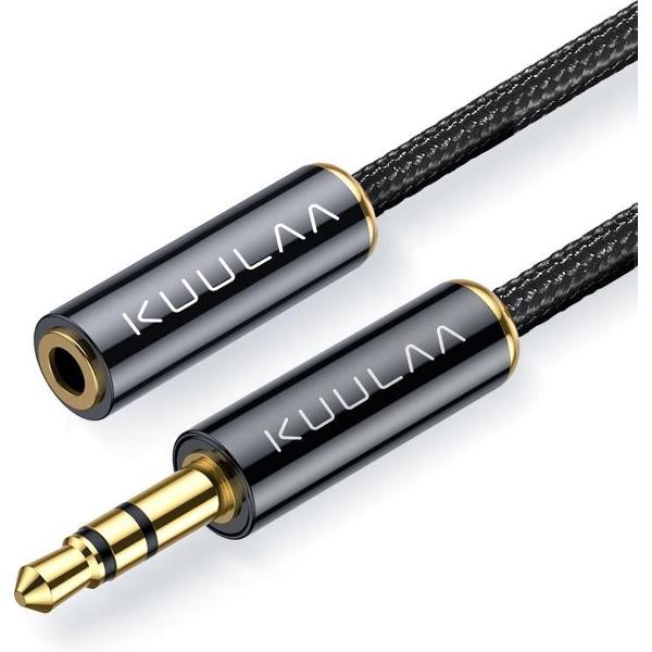 3.5MM Jack Aux Female naar 3.5MM Jack Aux Male Adapter Kabel|Geweven |Zwart / Black | 1M