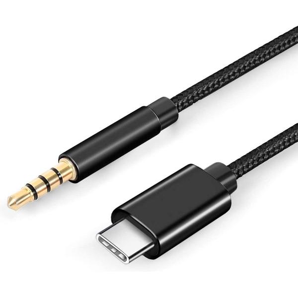 DrPhone SC6 Flex – USB C naar 3.5mm Aux Kabel – Nylon Gevlochten – 1M – Zwart