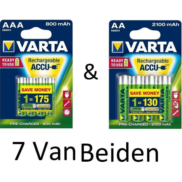 (7 Van Beiden) Varta AA & AAA oplaadbare batterijen Combi aanbieding 800 mAh & 2100 mAh