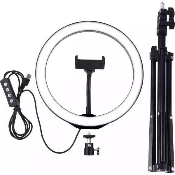 LED Ringlamp met statief (verstelbaar) incl telefoonhouder - 30cm/12 inch -186 cm hoog