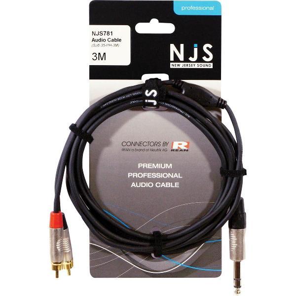 NJS 6,35 mm Stereo Audio Kabel Jack - 2 x Tulp (RCA) Kabel (3 Meter)