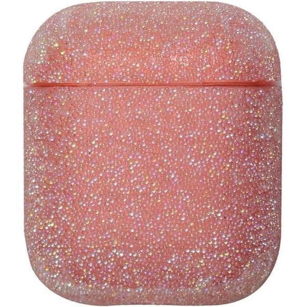 Airpods Hoesje | Airpods Case | Roze met Glitter Diamantjes (Zirkonia)