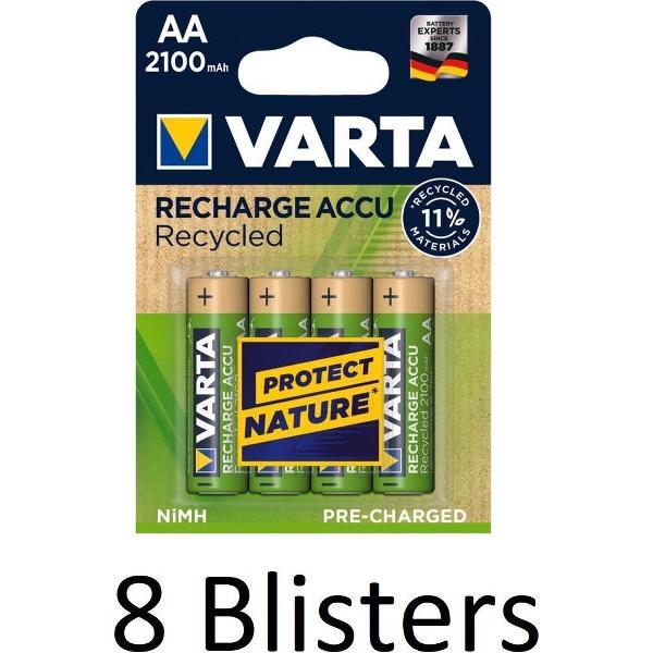 32 Stuks (8 Blisters a 4 st) Varta Recycled AA Oplaadbare Batterijen - 2100 mAh