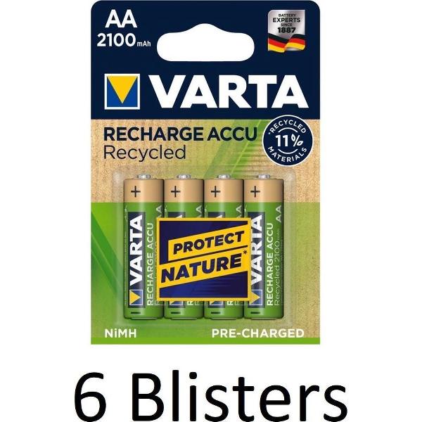 24 Stuks (6 Blisters a 4 st) Varta Recycled AA Oplaadbare Batterijen - 2100 mAh