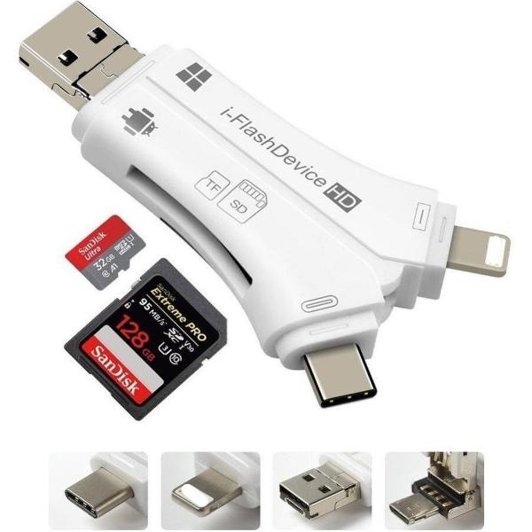 Lightning IFlashDevice HD 4-in-1 Card Reader USB SDHC Micro SD Card Reader iOS, Android, Windows MacOS 4 in 1