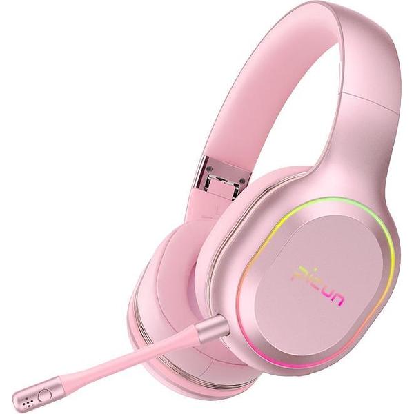 2 In 1 Picun P80X - Draadloze Gaming Headset - Hoofdtelefoon/koptelefoon – in-uitplugbare Microfoon – roos - Pc – Laptop - Ps4 - PS5 – Android – Windows – ios
