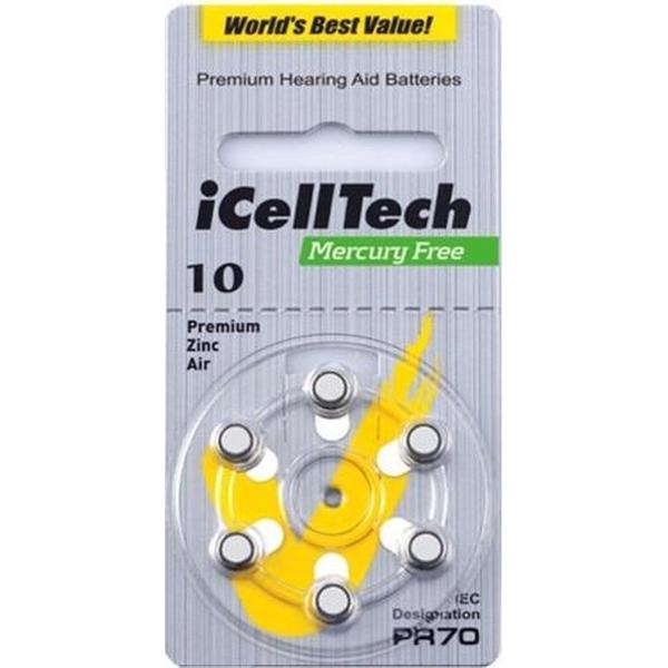 I CELL TECH MERCURY FREE 10 | hoortoestel batterij p10 | gele sticker | kleinste hoortoestel batterij | gehoorapparaat