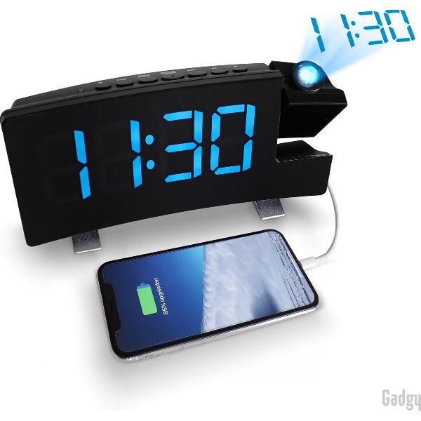 Gadgy Wekkerradio met Projectie – Digitale wekker met FM-radio – USB poort voor mobiel opladen - Wekker kinderen – Projectieklok - Kinderwekker