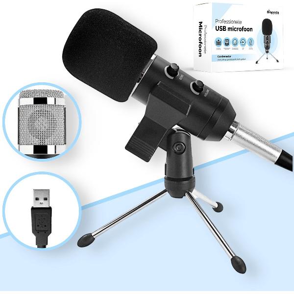 Dapoda® USB Condensator Studio microfoon met Tripod Stand - Microfoon voor PC - Microfoon USB - ingebouwde geluidskaart van hoge kwaliteit - Zwart