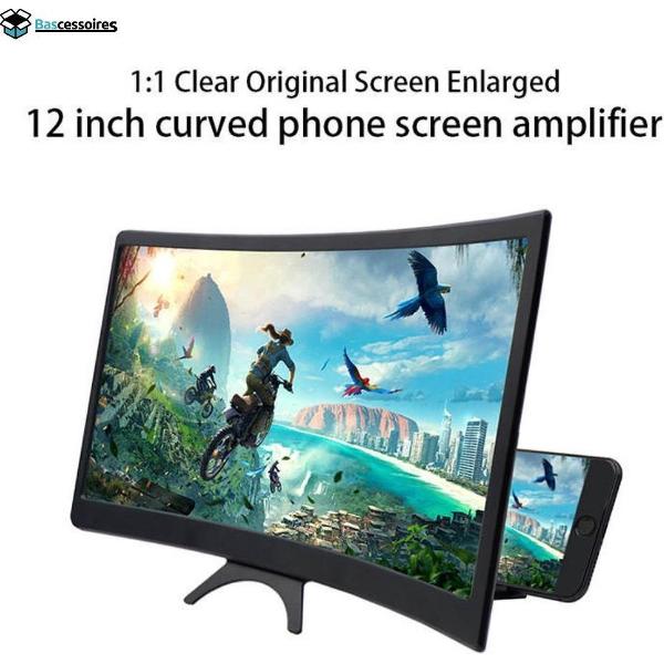 Bascessoires Beeldscherm vergroter HD- Vergrootglas voor Smartphone HD- Geschikt voor elke smartphone- Curved Scherm 3D - 12 Inch/ 30 CM Telefoon Beamer HD - Curved Beeldschermvergroter