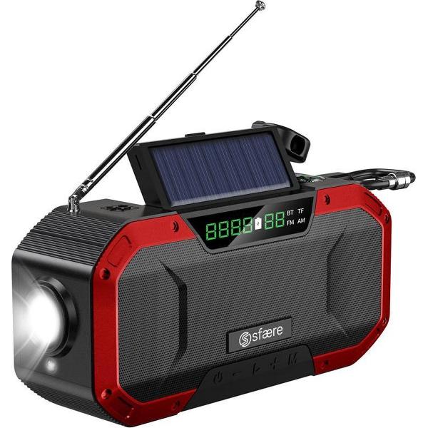 Sfære Draagbare Radio met Bluetooth Powerbank Zaklamp - IPX6 Waterdicht - Speaker - Bouwradio - Noodradio - Werfradio - Werkradio - Rood