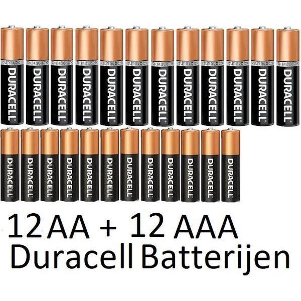 12 Stuks AA + 12 Stuks AAA Duracell Alkaline Batterijen
