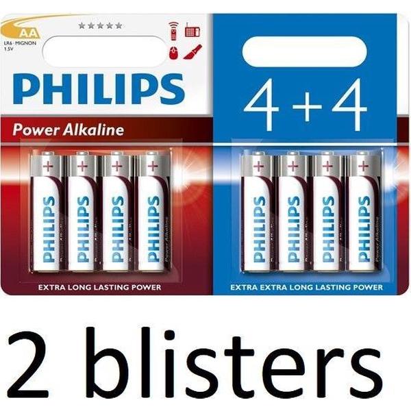 16 Stuks (2 Blisters a 8 st) Philips Power Alkaline Batterij LR6P8BP/10