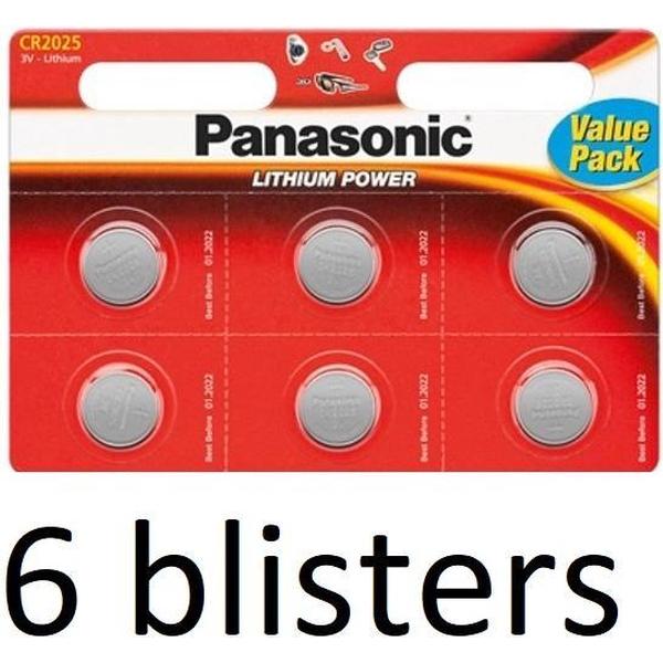 6x Panasonic CR2025 Lithium 3 V - 6 stuks