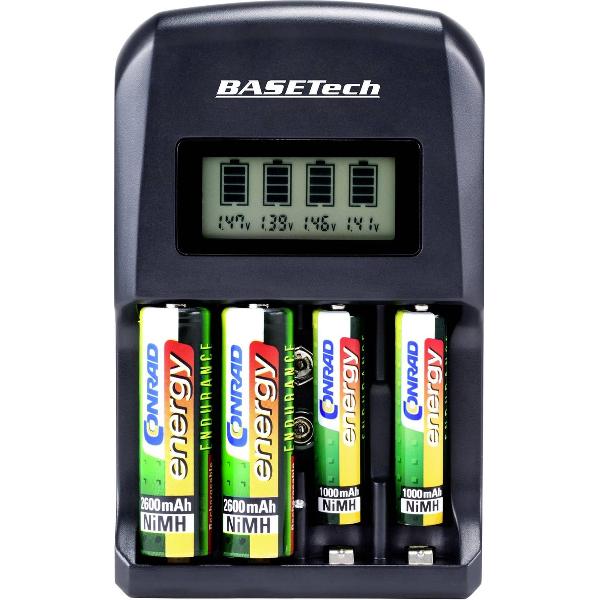 Basetech BTL-4 Batterijlader NiMH, NiCd AA (penlite), AAA (potlood), 9 V (blok)