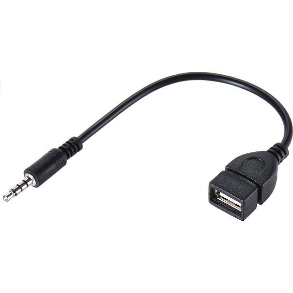 3,5 mm AUX-audio male naar USB 2.0 female OTG-adapter zwart – 15 cm