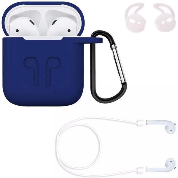 KELERINO Hoesje voor Airpods 1/2/3 in 1 set (Case voor Airpods + strap + earhoox) - Donker Blauw