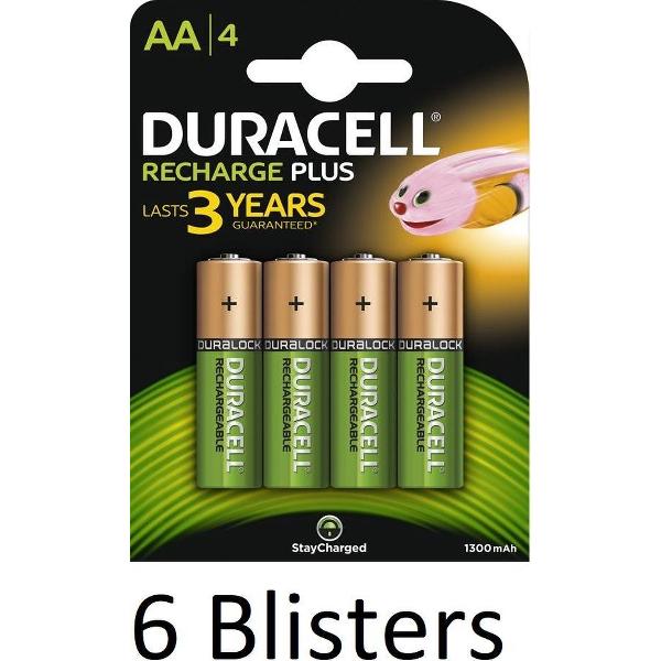 24 Stuks (6 Blisters a 4 st) Duracell AA Oplaadbare Batterijen