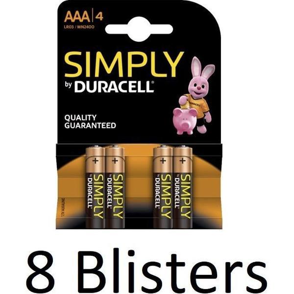 32 Stuks (8 Blisters a 4 st) Duracell AAA Simply Batterijen
