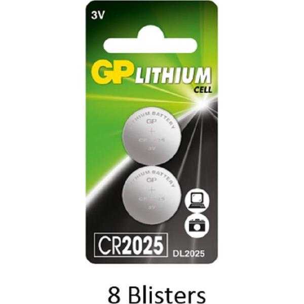 16 stuks (8 blisters a 2 stuks) GP Lithium CR2025 3V