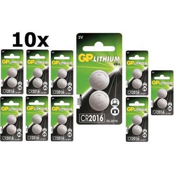 20 Stuks (10 Blisters a 2St) - GP CR2016 Professional Electronics 3V 90mAh Lithium knoopcel