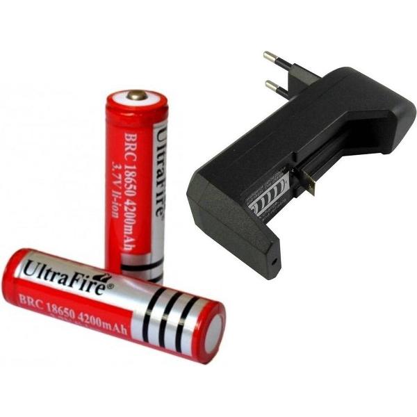 2x UltraFire Oplaadbare 18650 3.7V 4200 mAh Batterijen + Batterij Oplader