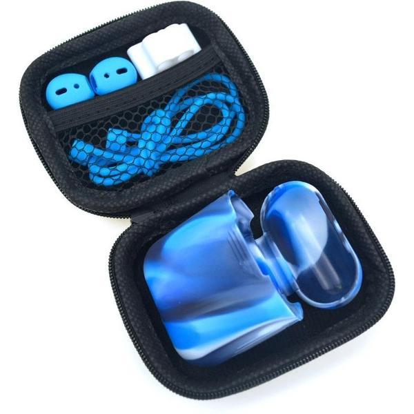 5 in 1 set met siliconen case, koord, horlogehouder, earhooks en opbergetui | geschikt voor Airpods | blauw