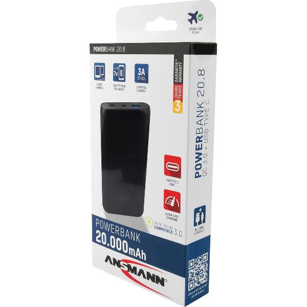 Ansmann 20.8 powerbank Zwart Lithium-Polymeer (LiPo) 20000 mAh