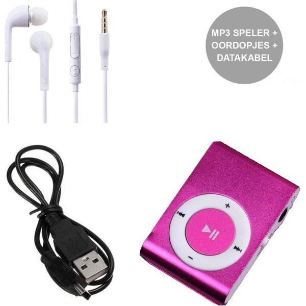 Mini MP3 Speler met Oordopjes en USB Kabel Roze