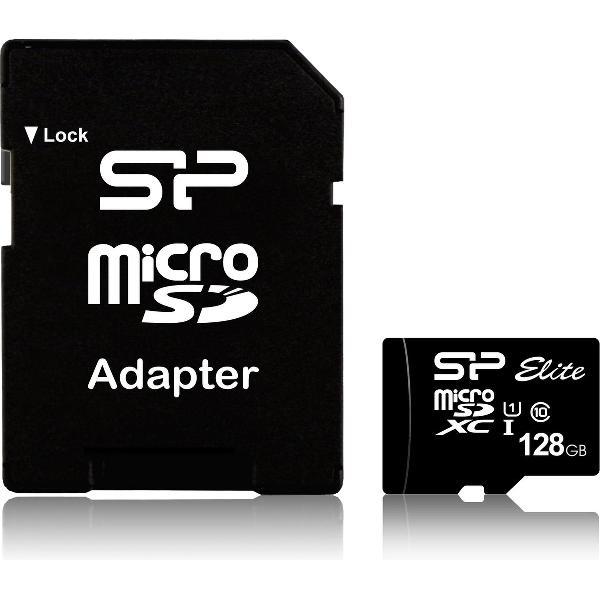 Silicon Power 128GB Elite MicroSDXC Class10 UHS-1 tot 85Mb/s incl. SD-adapter Zwart