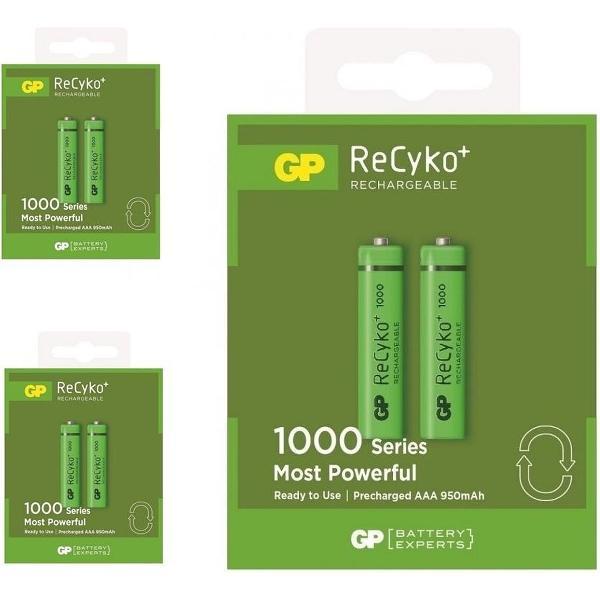 6 Stuks (3 Blisters a 2st) - GP R03/AAA GP ReCyko+ 1000 Series 950mAh oplaadbaar