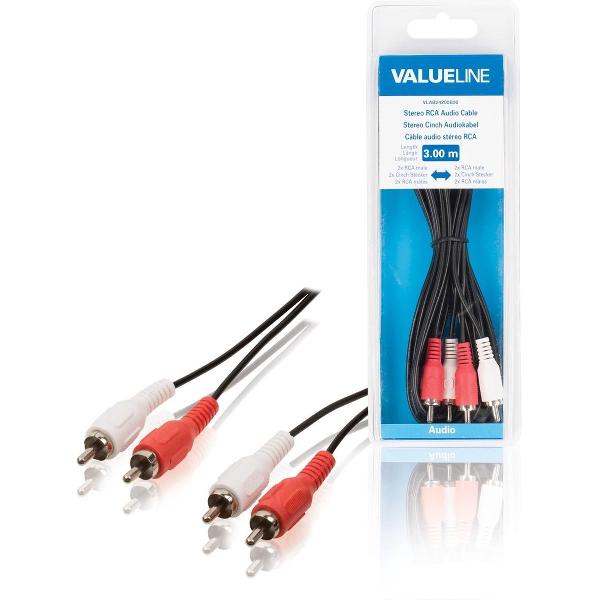 Valueline VLAB24200B30 audio kabel 3 m 2 x RCA Zwart, Rood, Wit