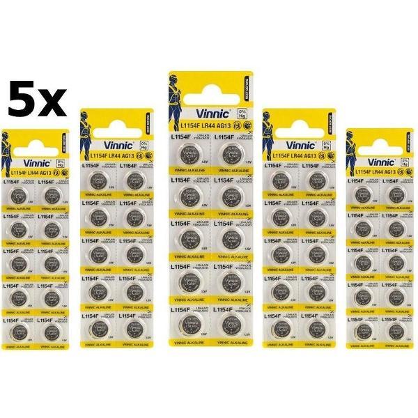 50 Stuks (5 Blister a 10st) Vinnic G13 / AG13 / L1154 / LR44 / 157 / A76 1.5V knoopcel batterij
