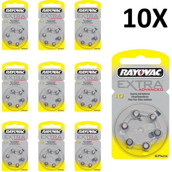 Rayovac type 10 extra advanced hoorbatterijen - geel - 10 x 6 stuksgehoora