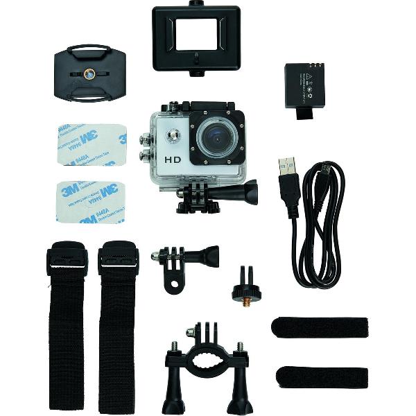 Action camera inclusief 11 accessoires, wit/zwart