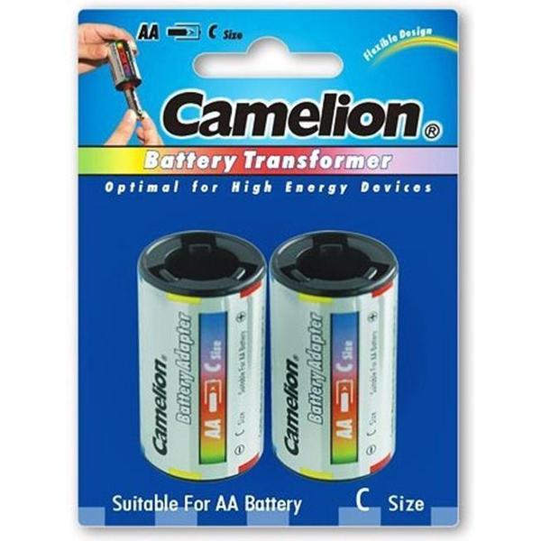 Camelion AA R6 naar C Baby R14 Aluminium Adapter - 2 Stuks (1 Blister a 2 Stuks)