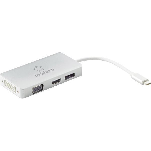 TV, monitor Adapter Adapter [1x USB-C stekker - 1x HDMI-bus, DisplayPort bus, DVI-bus 24+5-polig, VGA-bus] Zilver Vergulde steekcontacten Renkforce