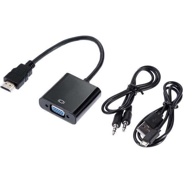 Universele HDMI Naar VGA Adapter Converter - Met 3.5MM Jack Aux & USB Voeding Kabel - Analoog Naar Digitaal Video Omvormer - Male To Female - 1080P Full HD - Zwart