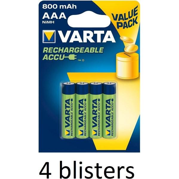 16 stuks (4 blisters a 4 stuks) Varta Rechargeable Accu AAA 800 mAh