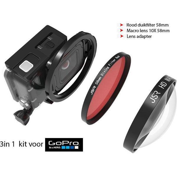 Lens en filter 3in1 kit voor GoPro Hero 7,6,5 macrolens duik filter en adapter