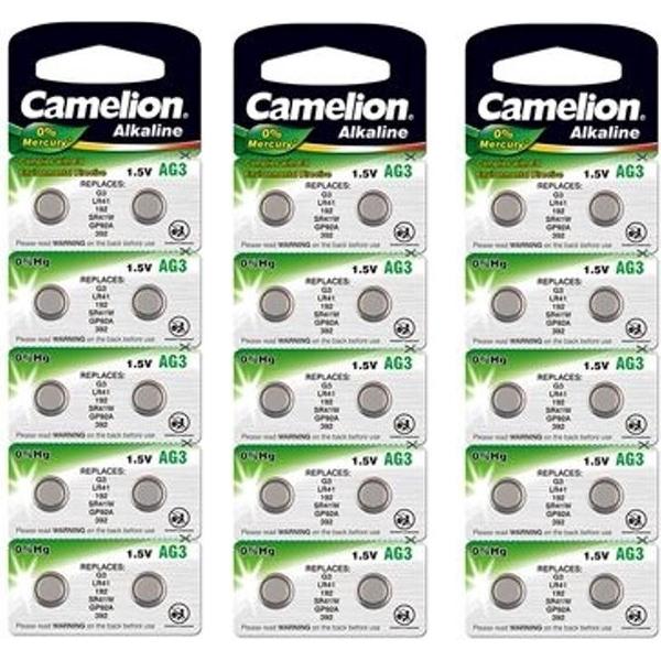 Camelion Alkaline AG3 LR41 G3 SR41W 392 1.5V knoopcel batterij - 30 Stuks (3 Blisters a 10St)