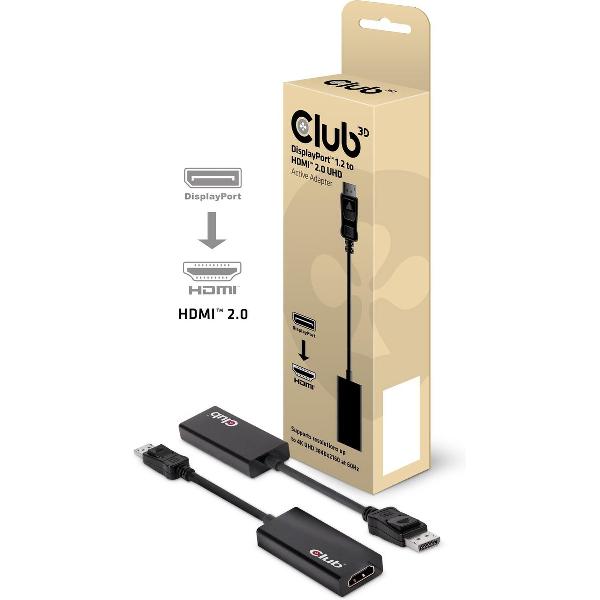 club3D CAC-1070 DisplayPort / HDMI Adapter [1x DisplayPort stekker - 1x HDMI-bus] Zwart 15.00 cm