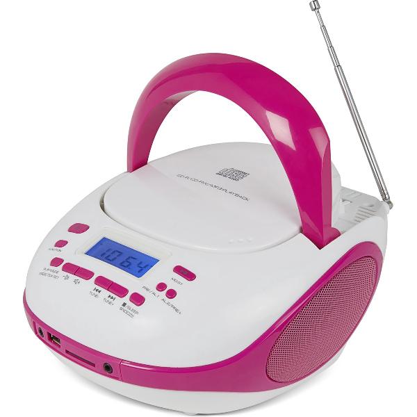 Nikkei NPRC56PK - Draagbare Radio en CD-speler met USB-Poort en Bluetooth - Wit/Roze