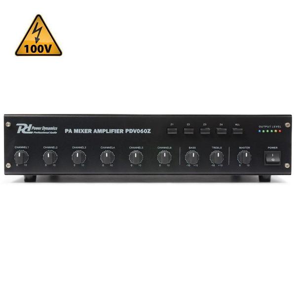 Power Dynamics PDV060Z 60W 100V 4-Zone Versterker voor muziek- of omroepinstallaties
