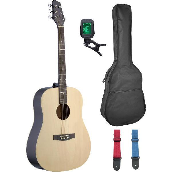western gitaar pakket W3N dreadnought naturel met gitaarzak, stemapparaat en 2 riemen