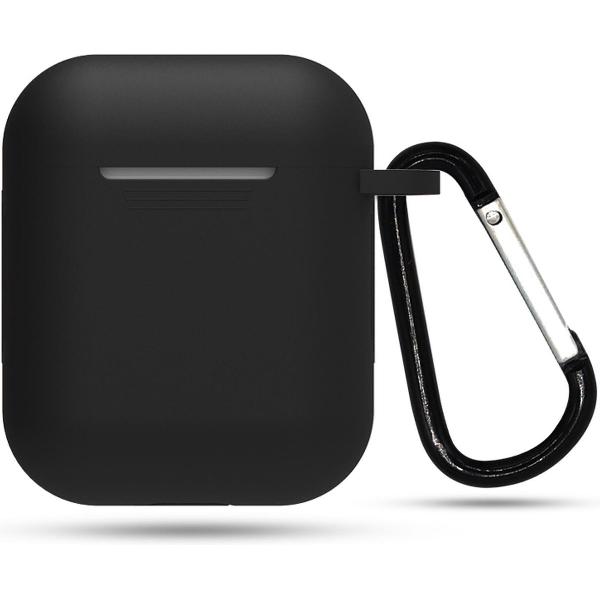 Siliconen Case Geschikt Voor Apple AirPods 2 - Hoesje Met Haak - Airpod Accessoire (Zwart)