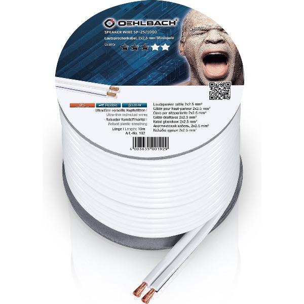 OEHLBACH Luidsprekerkabel 2 x 2,5 mm² minihaspel 10 meter Wit
