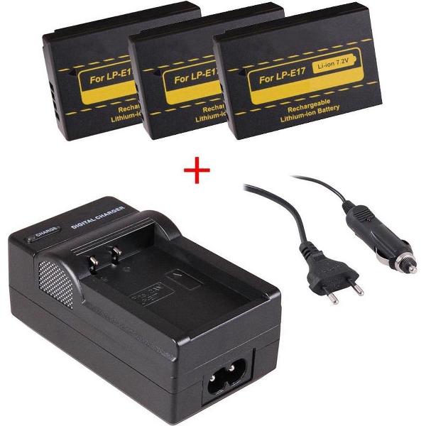 Huismerk 3 x camera-accu's LP-E17 voor Canon + oplader